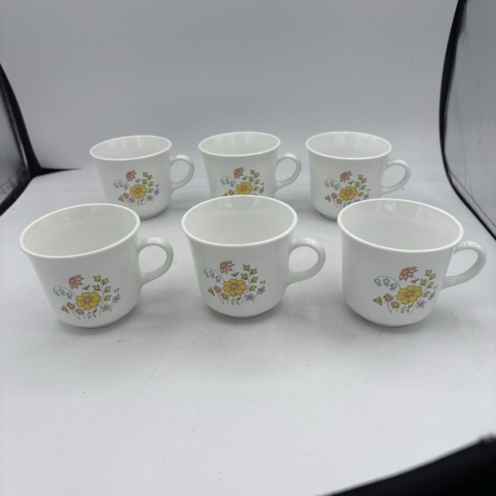 Corning Corelle Coffee Cup Spring Meadow Flower Mug 3" Tall 3.5" Wide Set‎ of 6